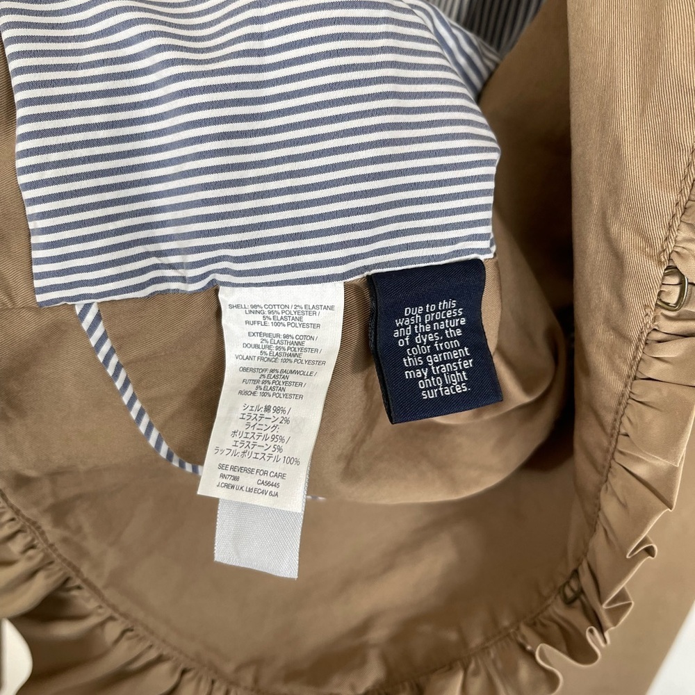 J.Crew Khaki Tan Ruffle Chino Jacket Cotton Casual Size 2 - Picture 13 of 14